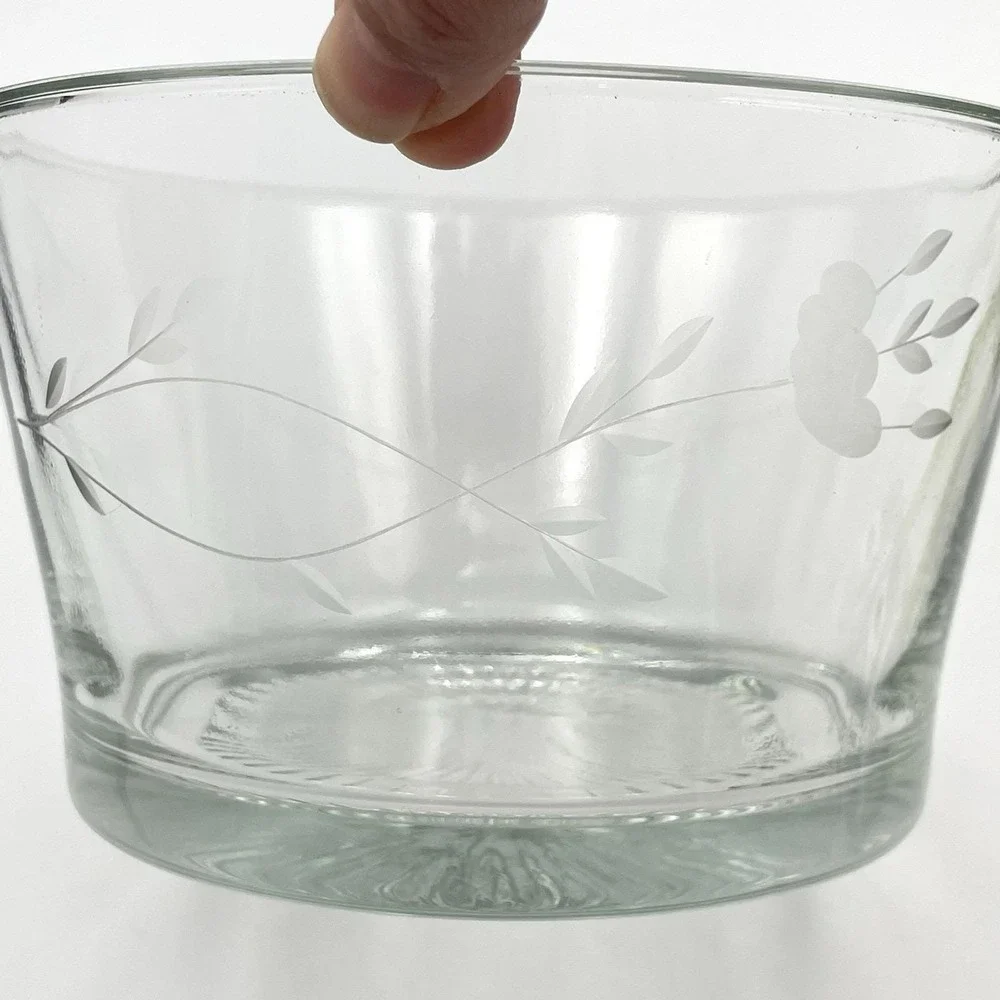 Vintage 1960s Princess House Heritage Floral‎ Clear Glass Bowl Ice Bucket 7